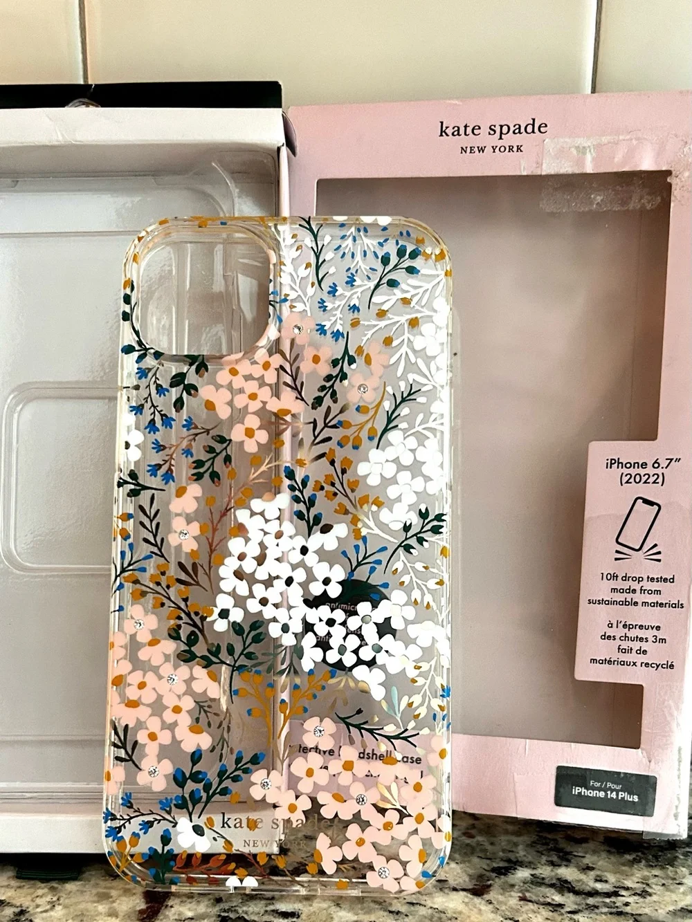 SOLD! kate spade Clear Floral Phone Case with Pink, White & Gold Accents